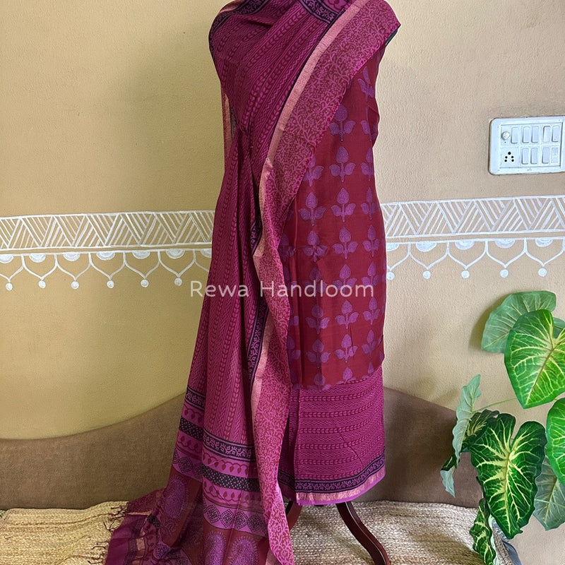 Maheshwari Dark Maroon Bagh Print Suit BSP0143