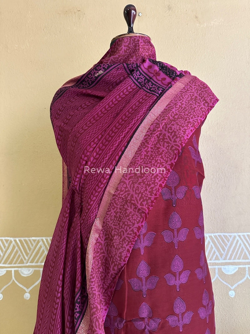 Maheshwari Dark Maroon Bagh Print Suit BSP0143