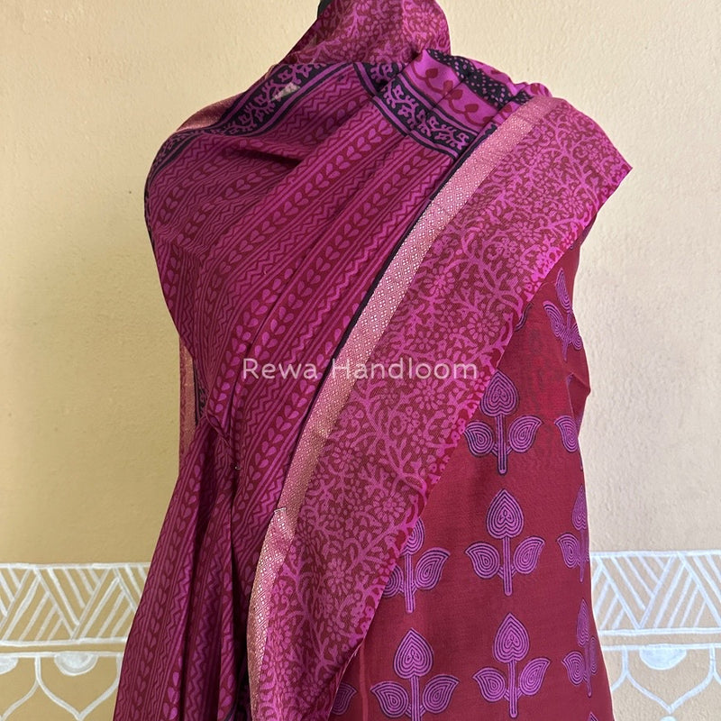 Maheshwari Dark Maroon Bagh Print Suit BSP0143