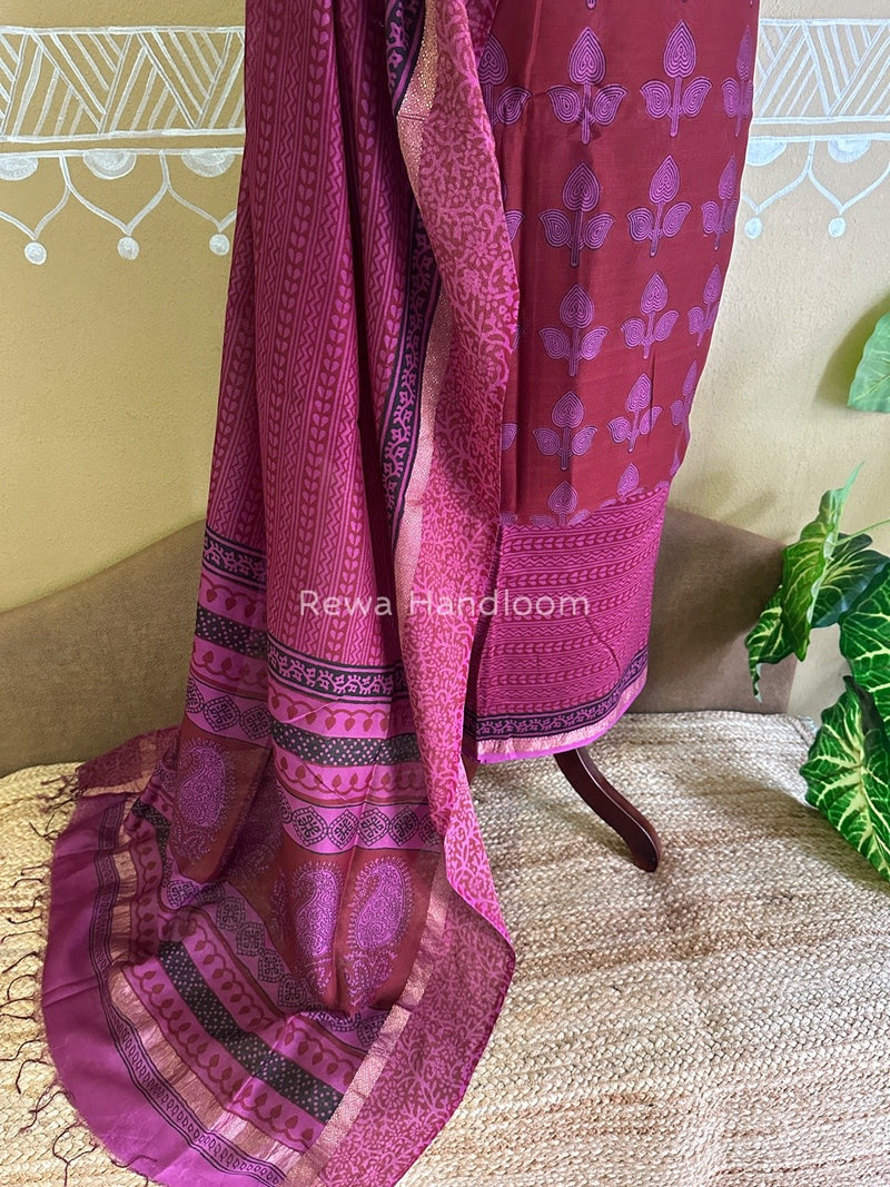 Maheshwari Dark Maroon Bagh Print Suit BSP0143