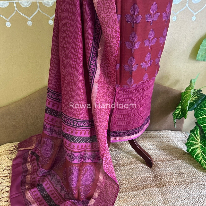 Maheshwari Dark Maroon Bagh Print Suit BSP0143
