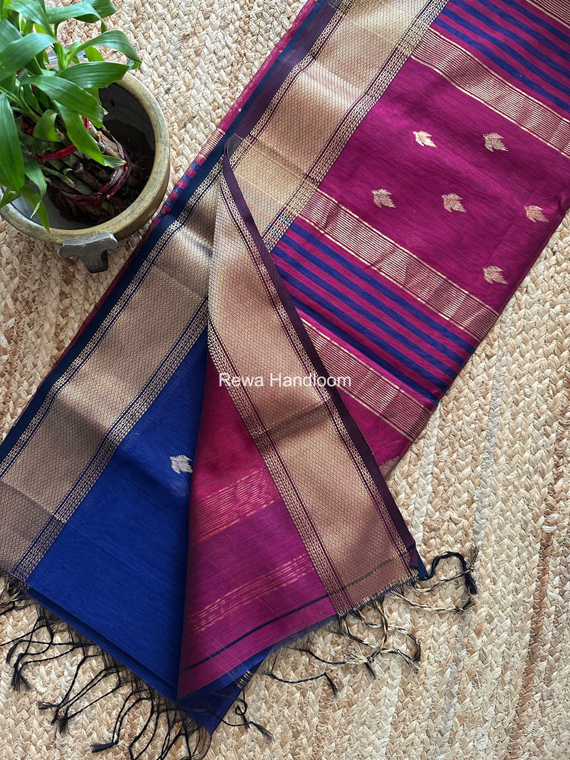 Maheshwari Blue Butta Pallu Saree BTPS091
