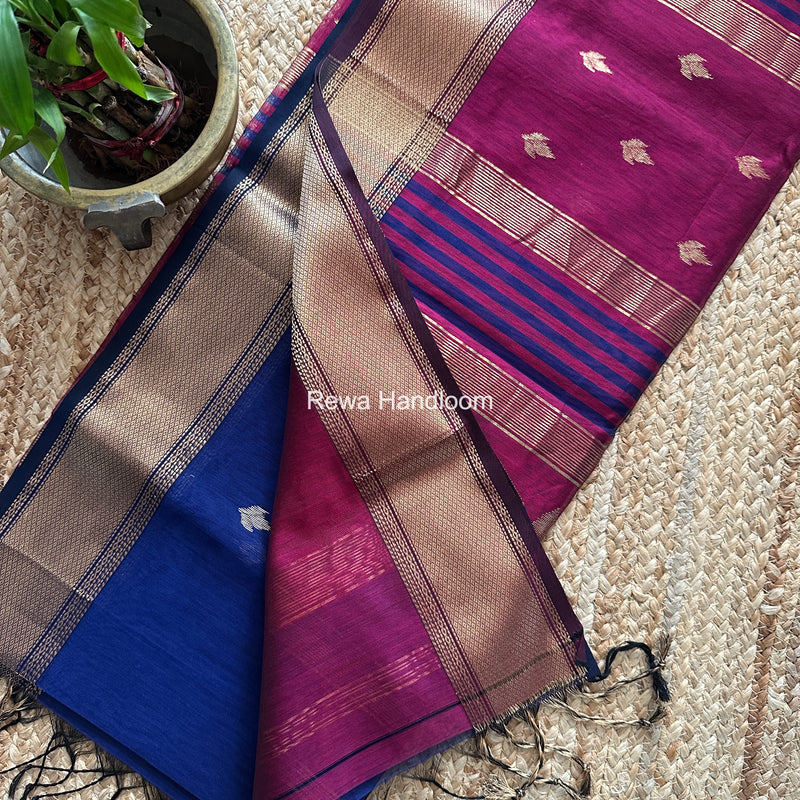 Maheshwari Blue Butta Pallu Saree BTPS091