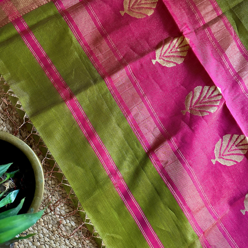 Maheshwari Green Rani Tissue Dupatta-TDP01