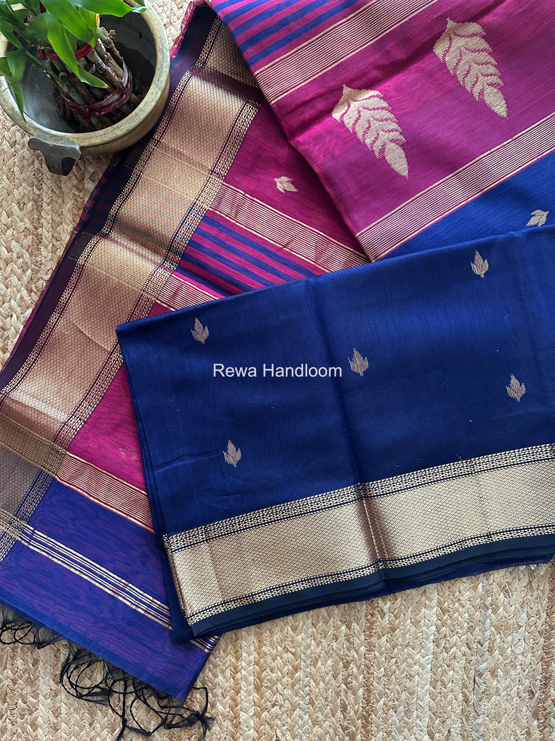 Maheshwari Blue Butta Pallu Saree BTPS091