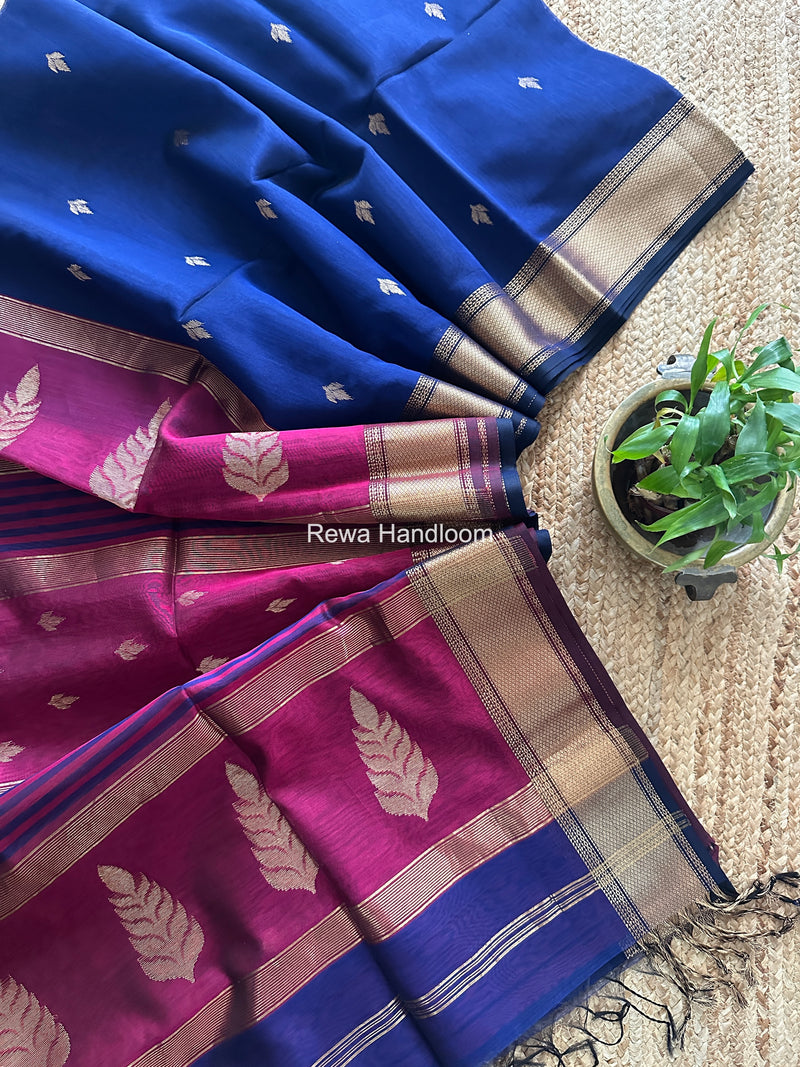 Maheshwari Blue Butta Pallu Saree BTPS091