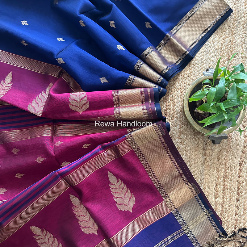 Maheshwari Blue Butta Pallu Saree BTPS091
