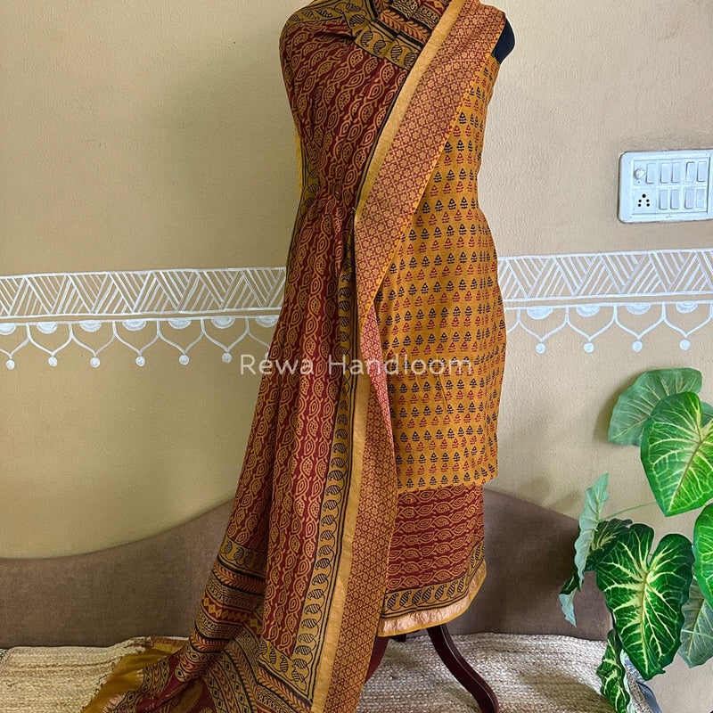 Maheshwari Mustard Yellow Bagh Print Suit BSP0144