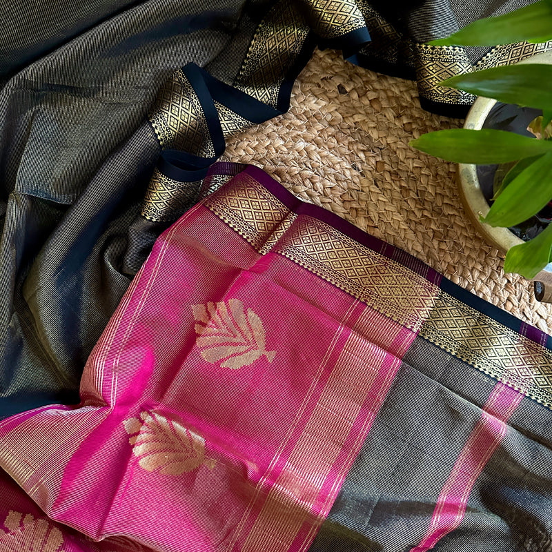 Maheshwari Black Rani Tissue Dupatta-TDP02