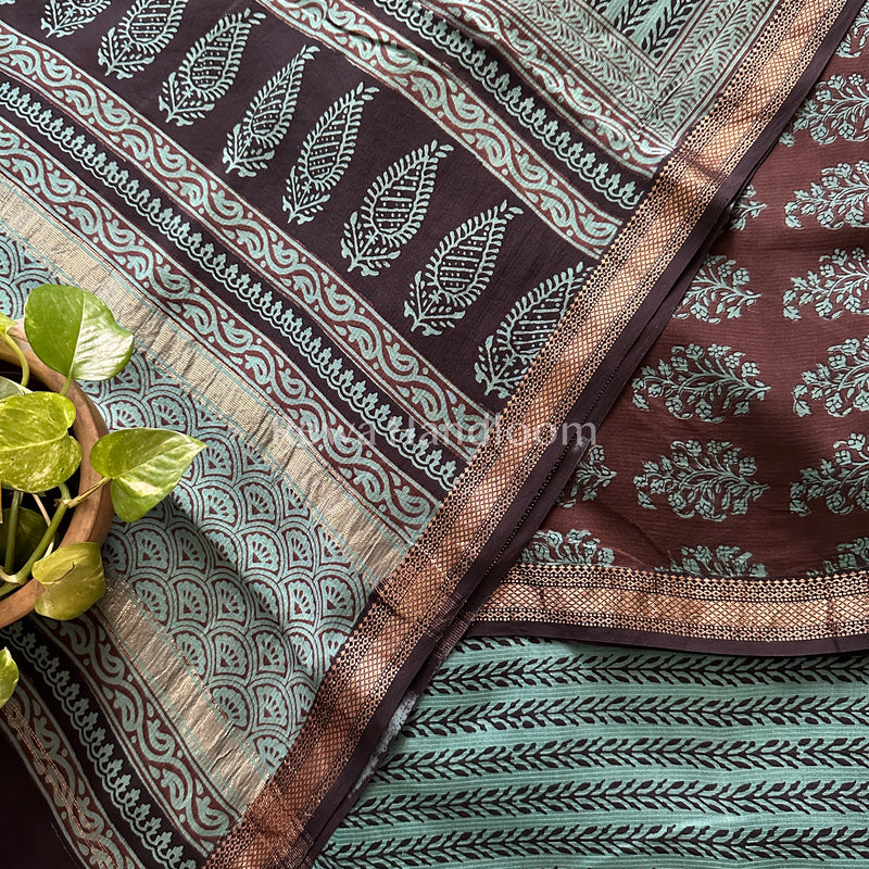 Maheshwari Maroon-Sea Green Bagh Print Suit- BSP030