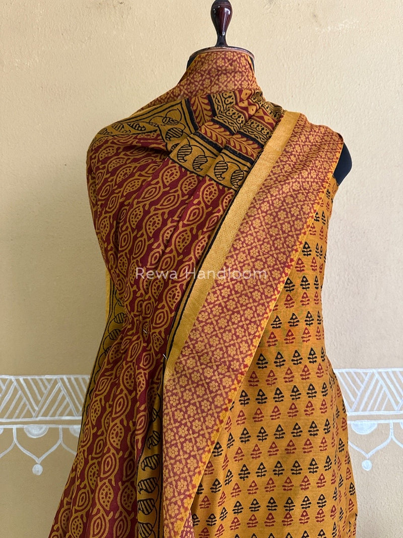 Maheshwari Mustard Yellow Bagh Print Suit BSP0144
