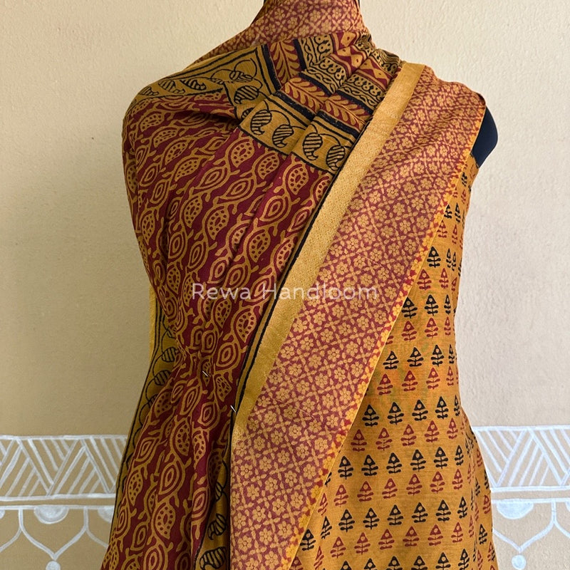 Maheshwari Mustard Yellow Bagh Print Suit BSP0144