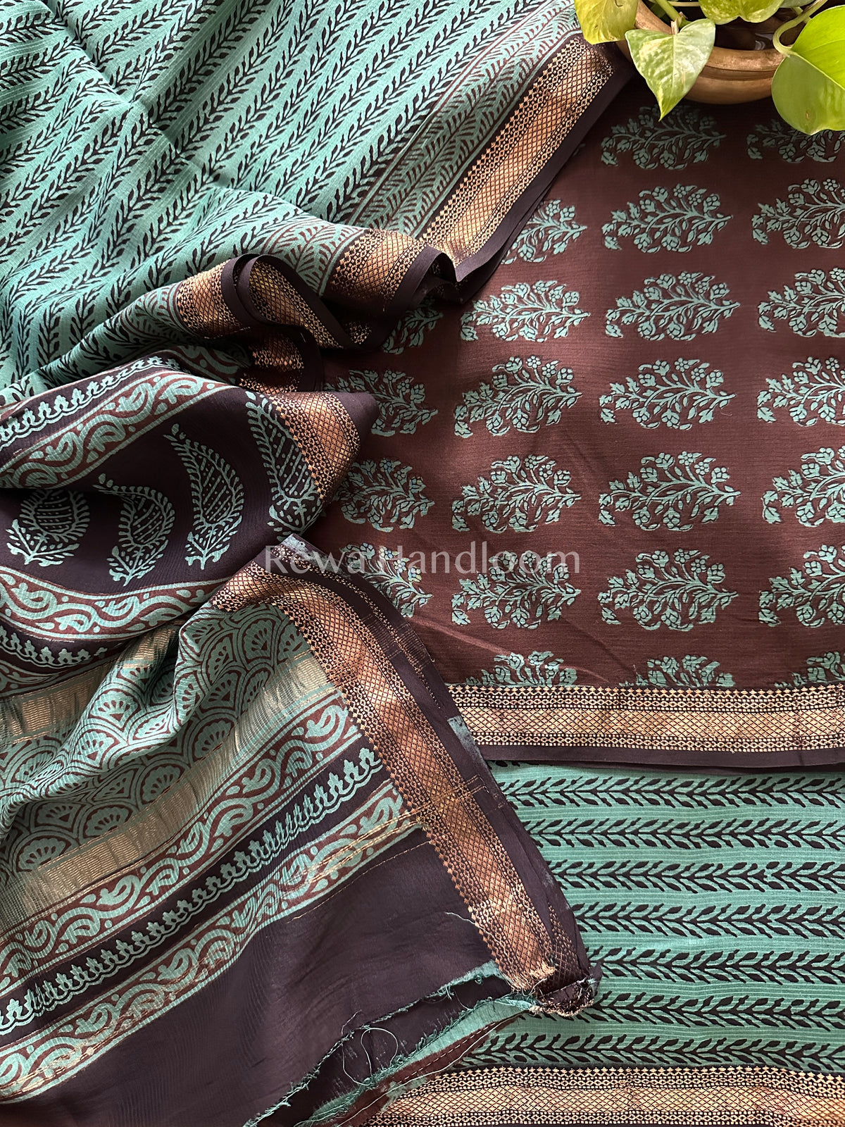 Maheshwari Maroon-Sea Green Bagh Print Suit- BSP030