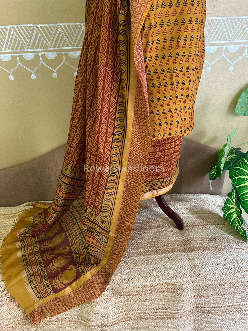 Maheshwari Mustard Yellow Bagh Print Suit BSP0144
