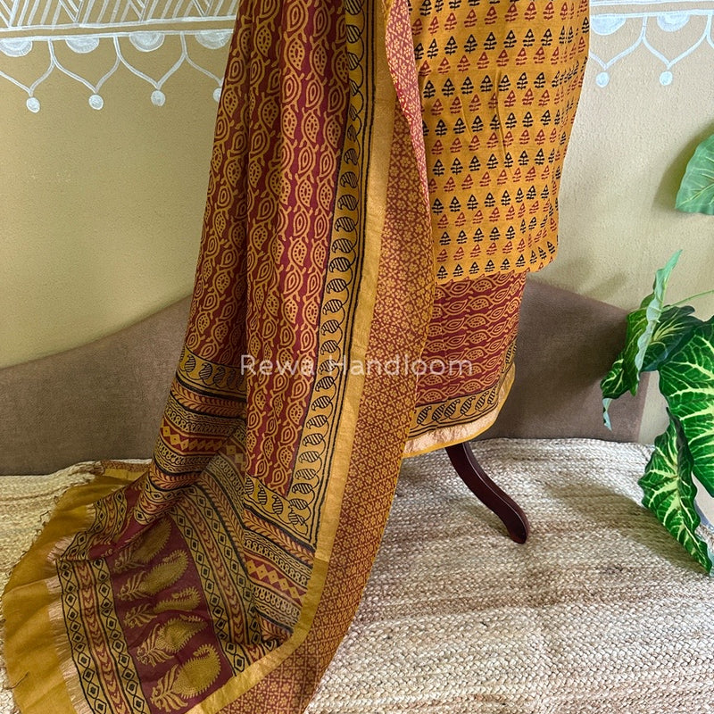 Maheshwari Mustard Yellow Bagh Print Suit BSP0144