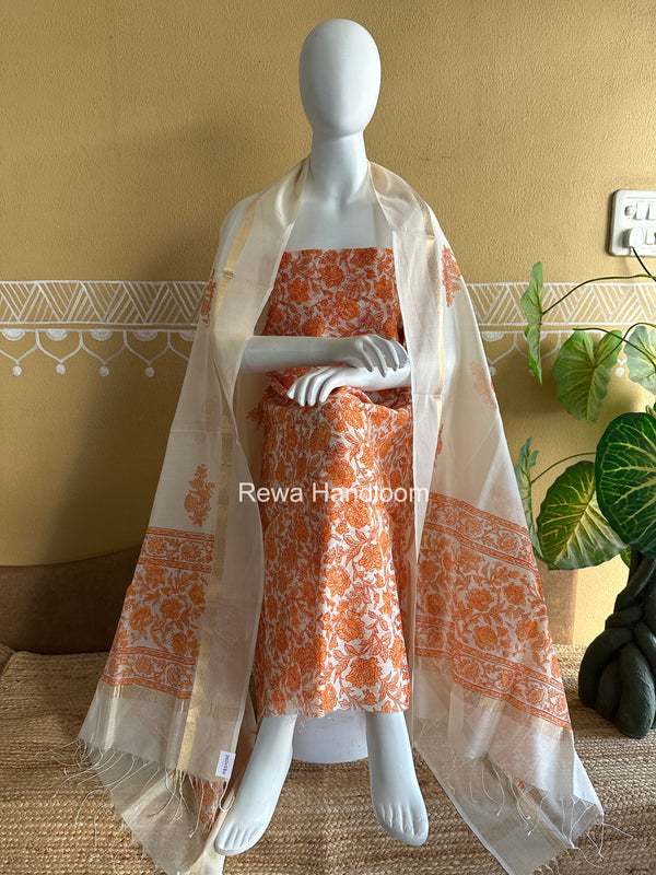 Maheshwari Handblock Print Top-Dupatta