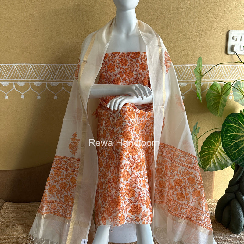 Maheshwari Handblock Print Top-Dupatta