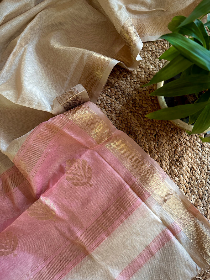 Maheshwari White and Baby Pink Tissue Dupatta-TDP-03