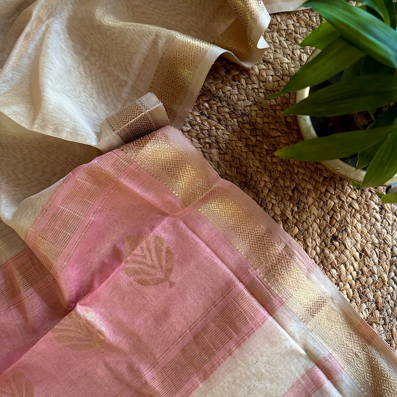 Maheshwari White and Baby Pink Tissue Dupatta-TDP-03