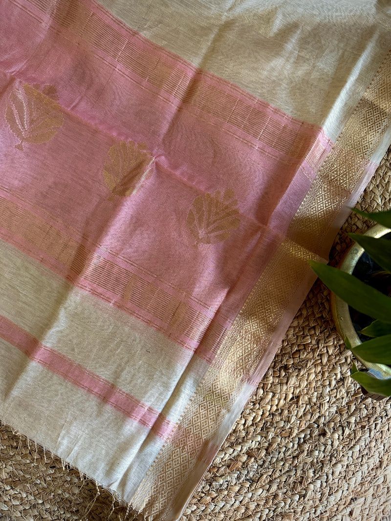 Maheshwari White and Baby Pink Tissue Dupatta-TDP-03