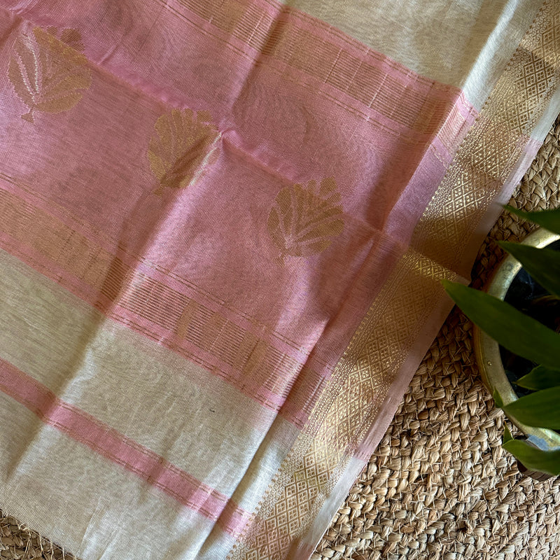 Maheshwari White and Baby Pink Tissue Dupatta-TDP-03