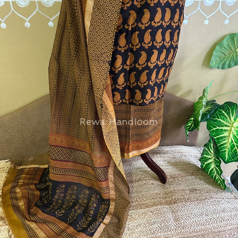 Maheshwari Black- Mustard Yellow Bagh Print Suit BSP0145