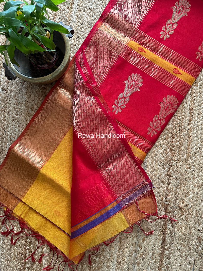 Maheshwari Golden Yellow Butta Pallu Saree BBSS05