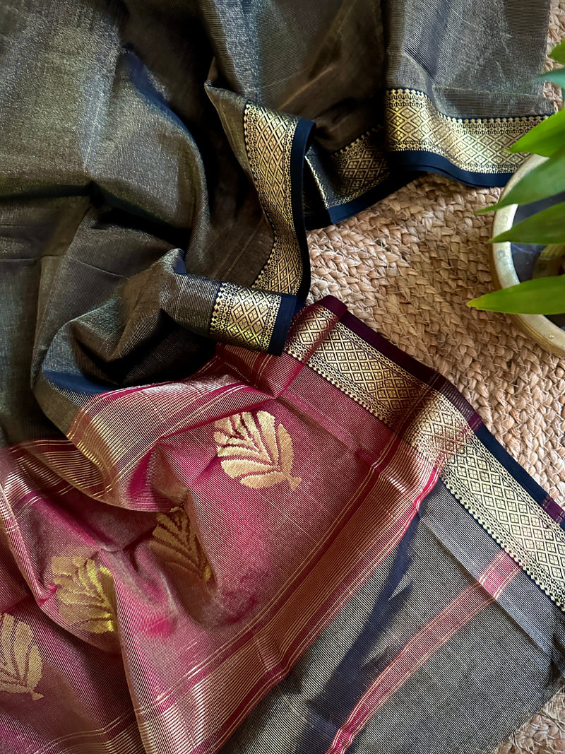 Maheshwari Black Red Tissue Dupatta-TDP-05