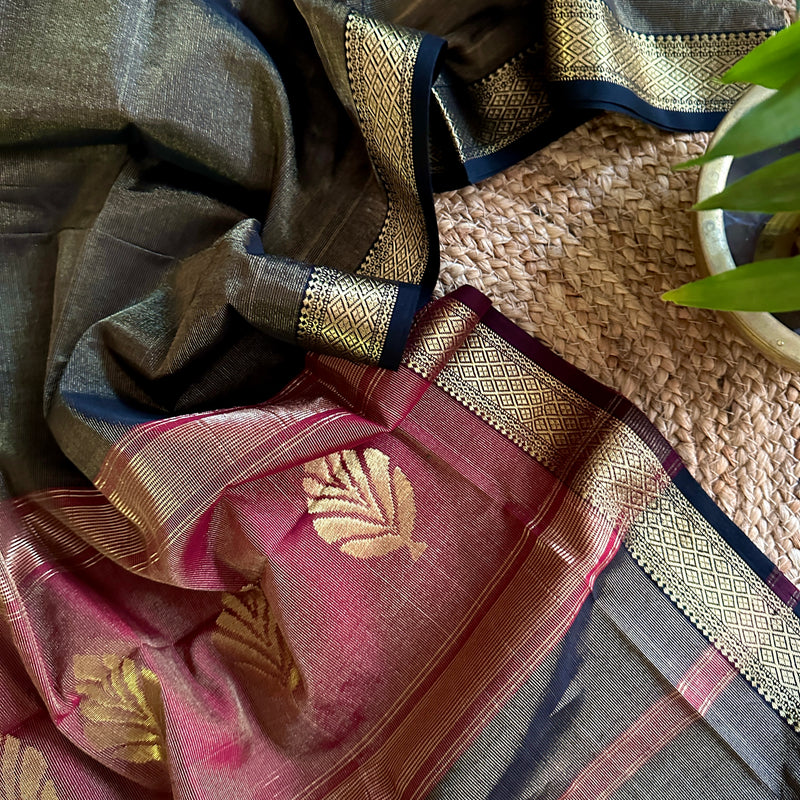 Maheshwari Black Red Tissue Dupatta-TDP-05