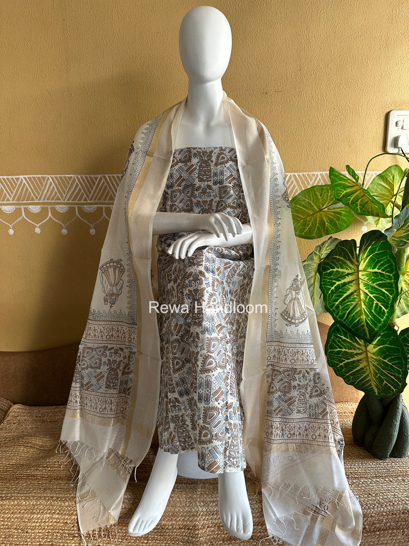Maheshwari Handblock Print Top-Dupatta
