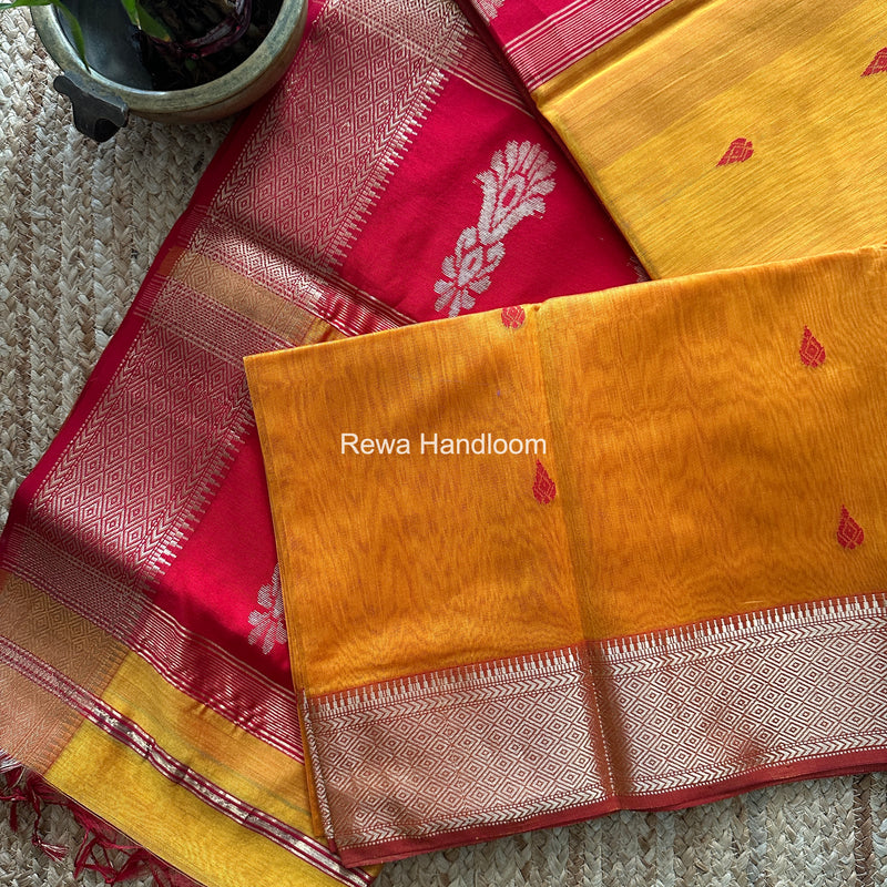 Maheshwari Golden Yellow Butta Pallu Saree BBSS05