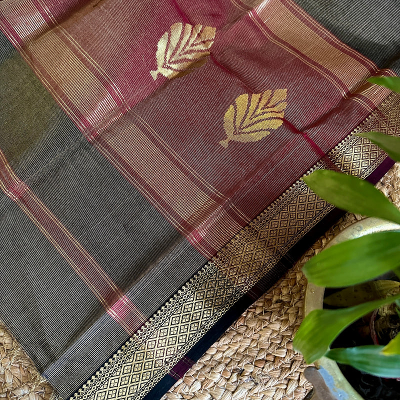 Maheshwari Black Red Tissue Dupatta-TDP-05