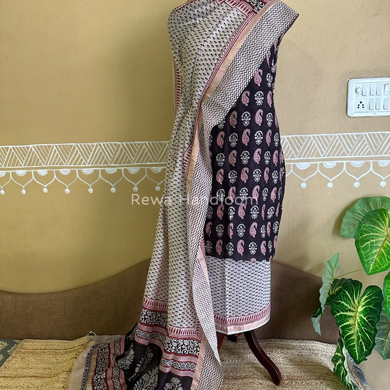 Maheshwari Black Bagh Print Suit BSP0158