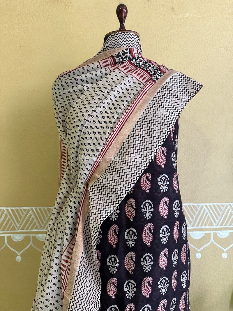 Maheshwari Black Bagh Print Suit BSP0158