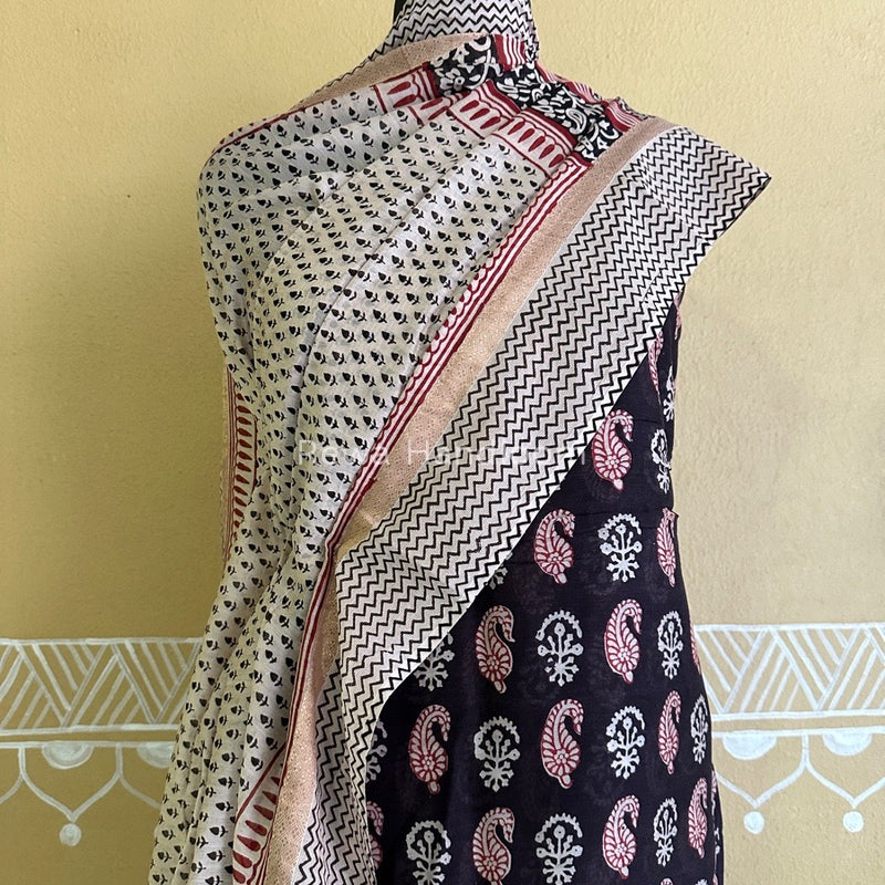 Maheshwari Black Bagh Print Suit BSP0158