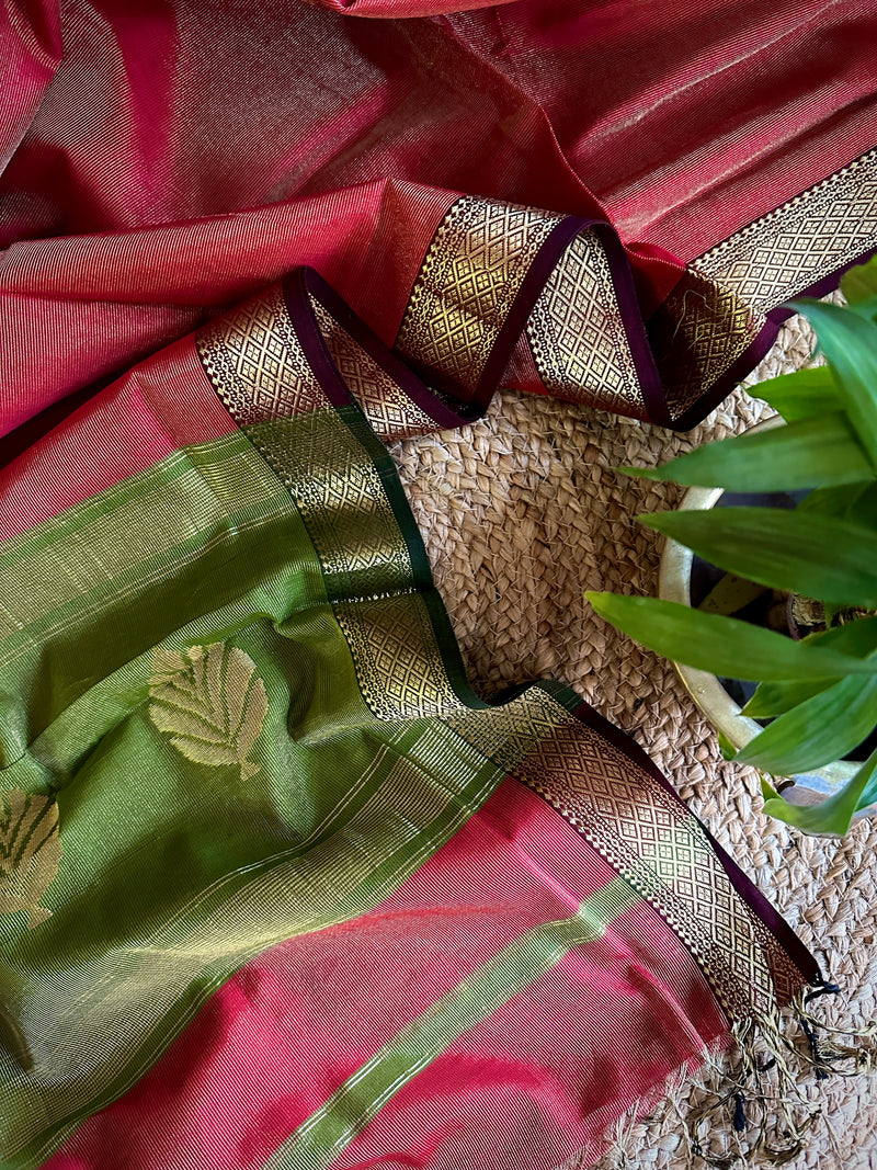 Maheshwari Red Green Tissue Dupatta-TDP-04