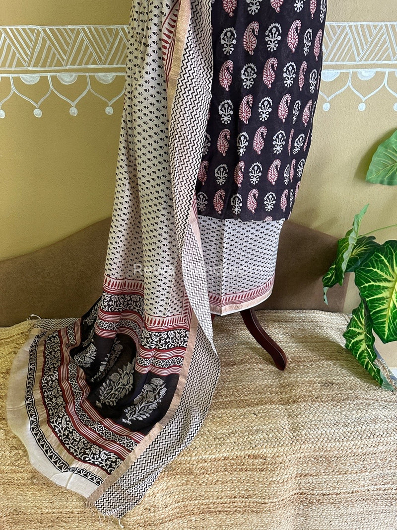 Maheshwari Black Bagh Print Suit BSP0158
