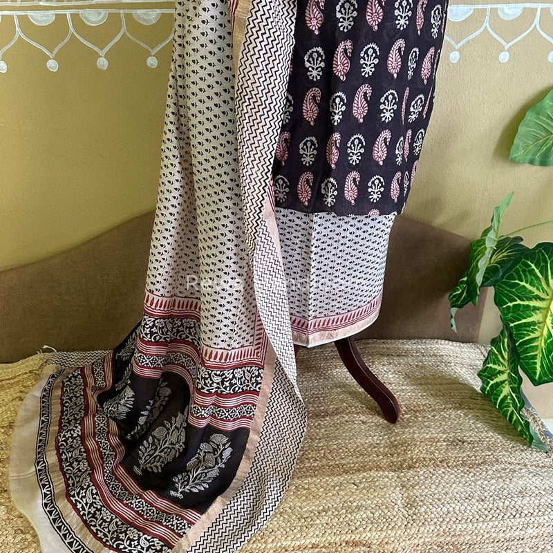 Maheshwari Black Bagh Print Suit BSP0158
