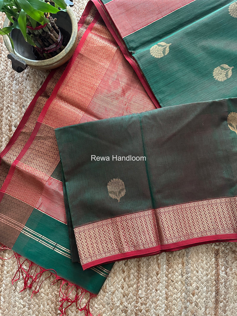 Maheshwari Green Lotus Butta Saree LLBS065