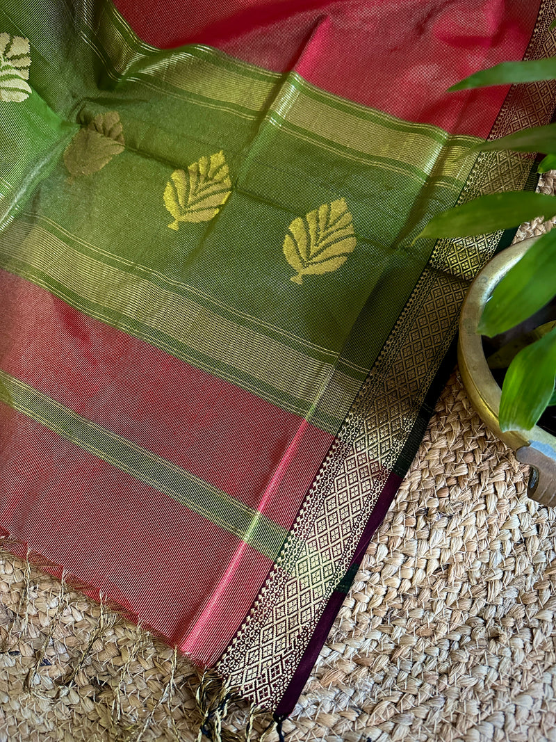 Maheshwari Red Green Tissue Dupatta-TDP-04
