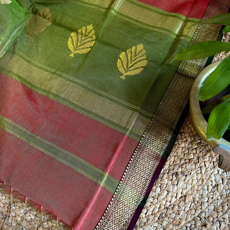 Maheshwari Red Green Tissue Dupatta-TDP-04