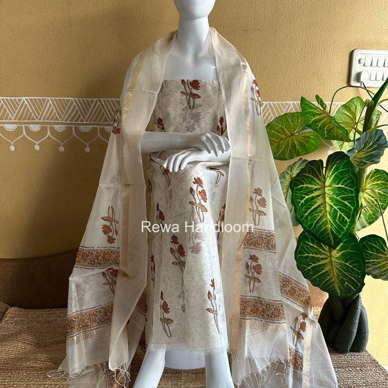 Maheshwari Handblock Print Top-Dupatta