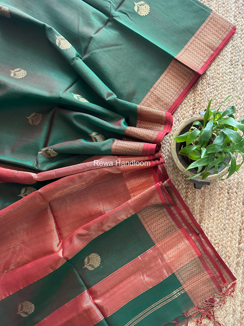 Maheshwari Green Lotus Butta Saree LLBS065