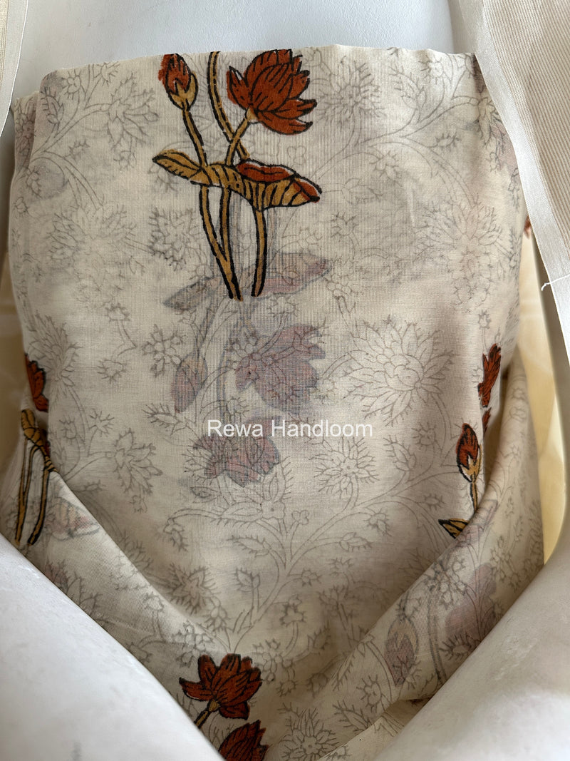 Maheshwari White Handblock Print Top-Dupatta HBS0153