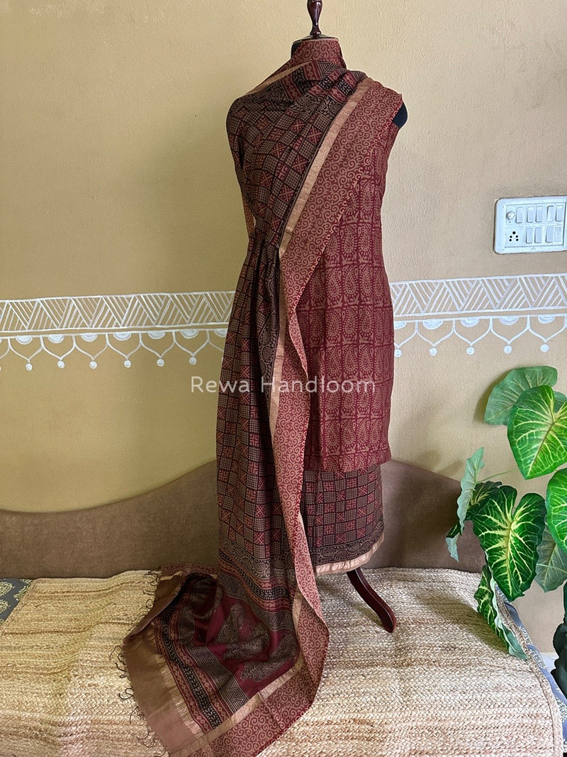 Maheshwari Dark Red Bagh Print Suit BSP0146