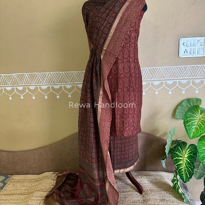 Maheshwari Dark Red Bagh Print Suit BSP0146
