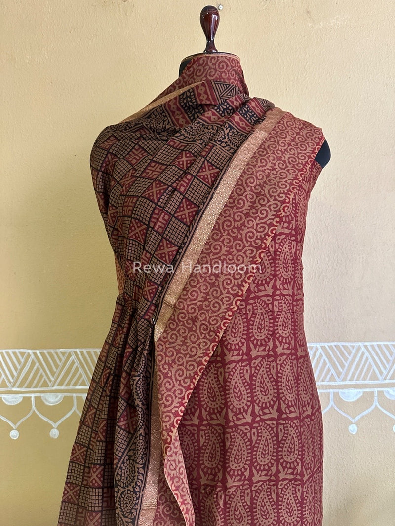 Maheshwari Dark Red Bagh Print Suit BSP0146