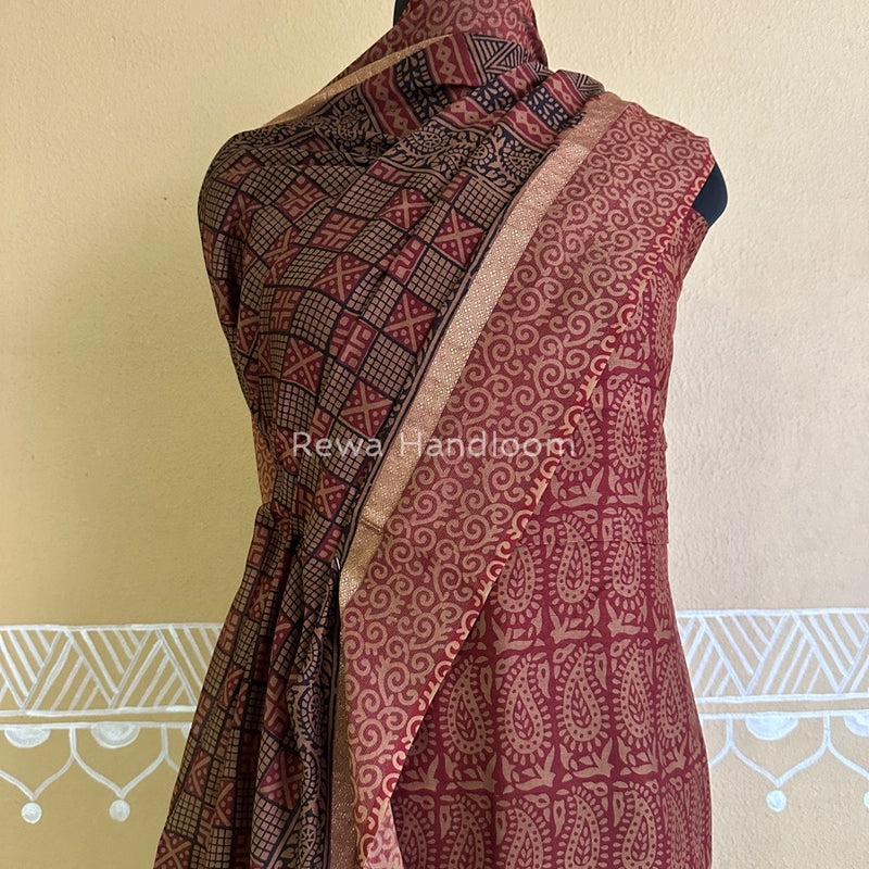 Maheshwari Dark Red Bagh Print Suit BSP0146
