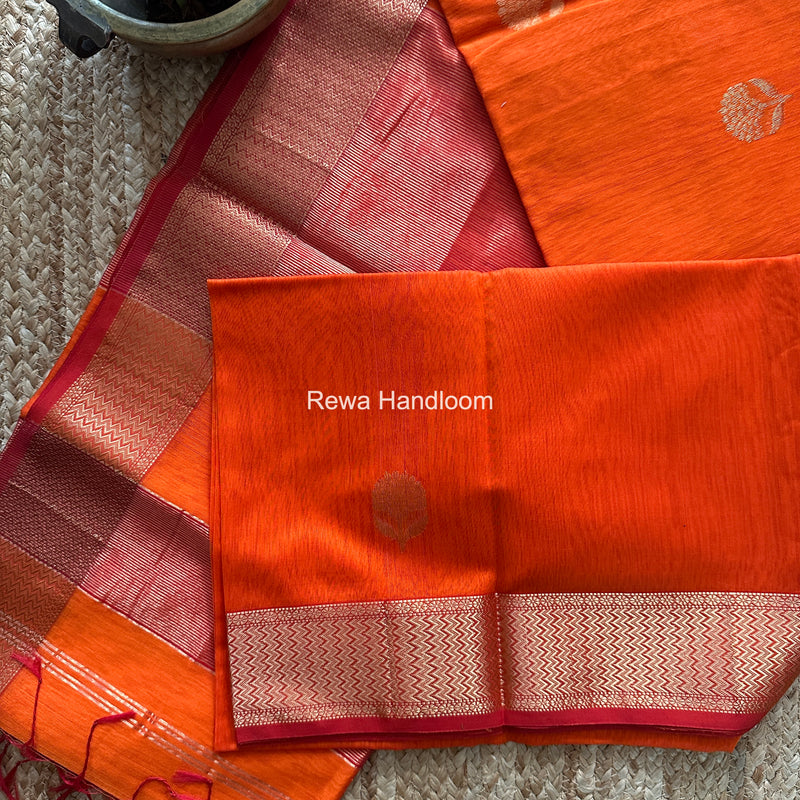 Maheshwari Orange Lotus Butta Saree LLBS064