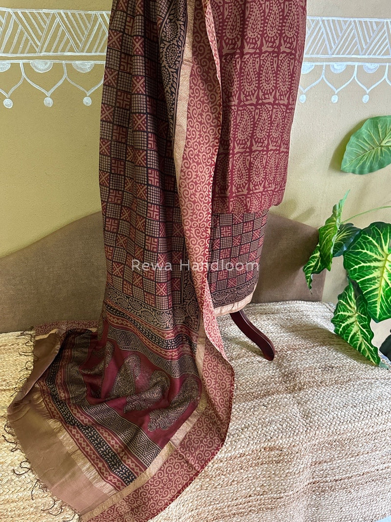 Maheshwari Dark Red Bagh Print Suit BSP0146